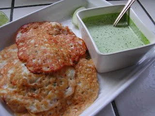 Shrimp Pancake with sour cream cilantro dip (recipe is great , especially for those watching their Carb intake)