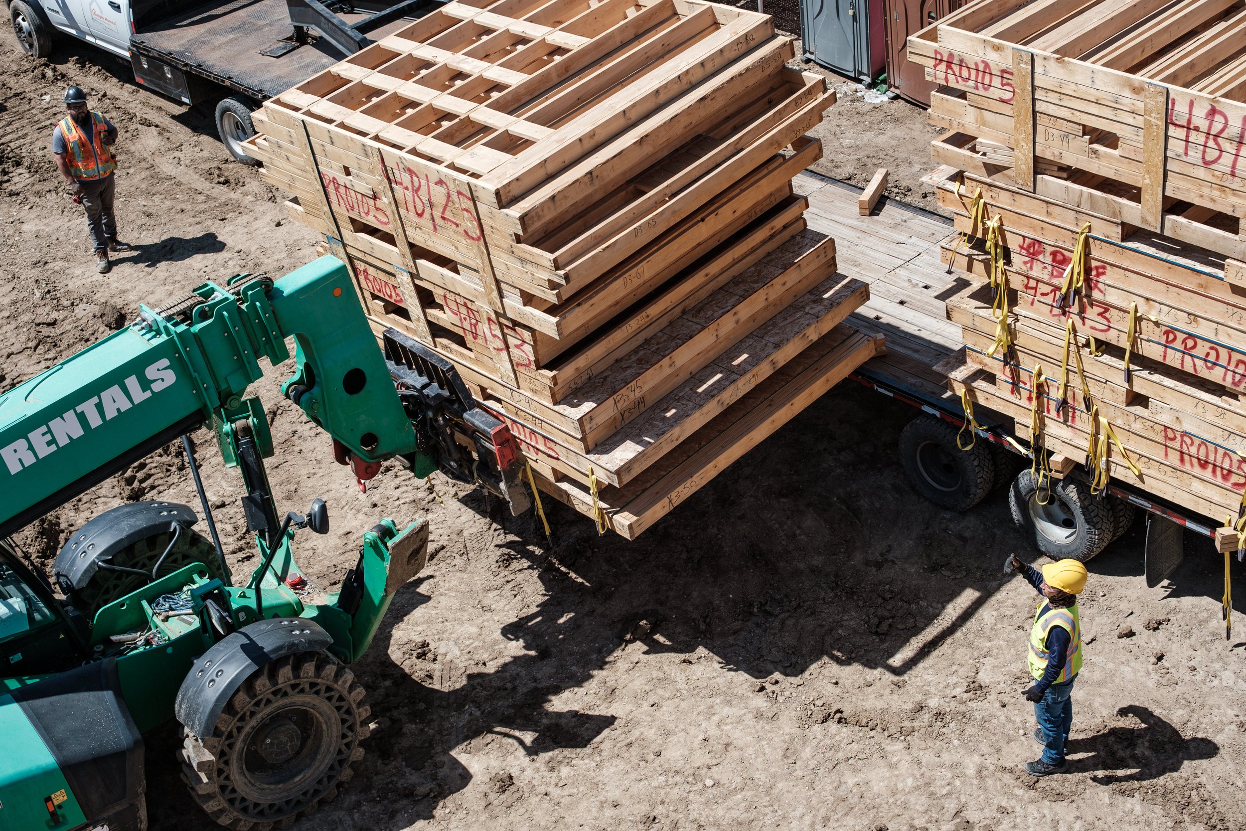 Wall panels delivered to a multifamily site in Denver Colorado