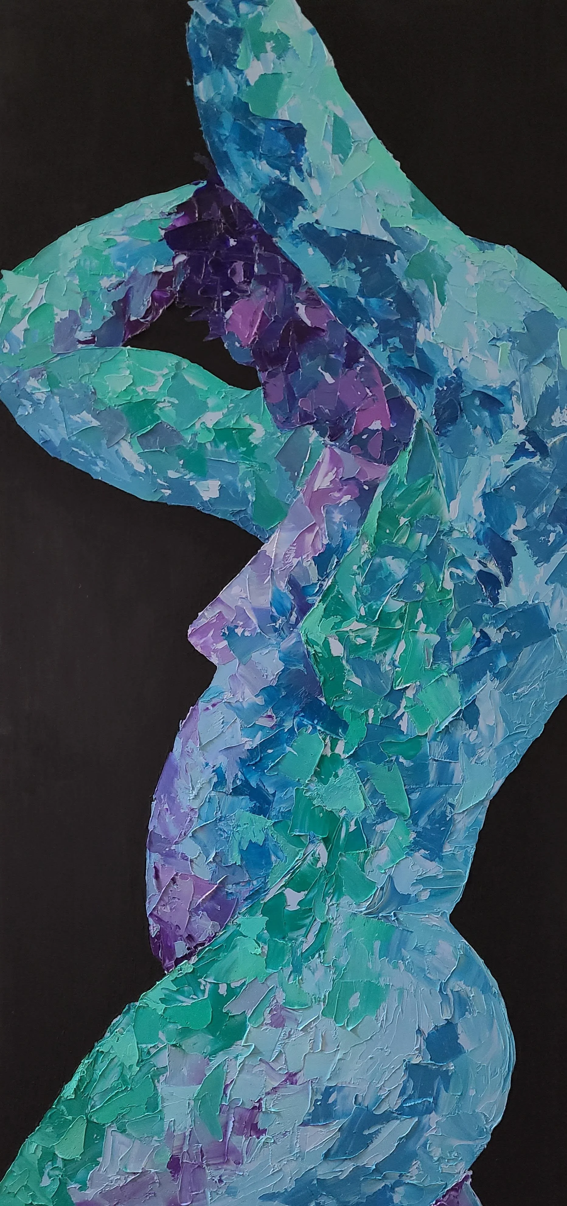 Blueberry Pancakes (2024) Oil on panel (recycled coffee table), 39"x19"x1.75"