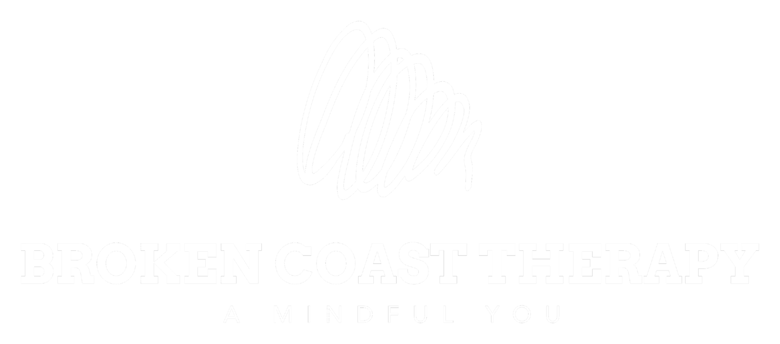 Logo for Broken Coast Therapy with a stylized abstract design and the text 'Broken Coast Therapy: A Mindful You'.