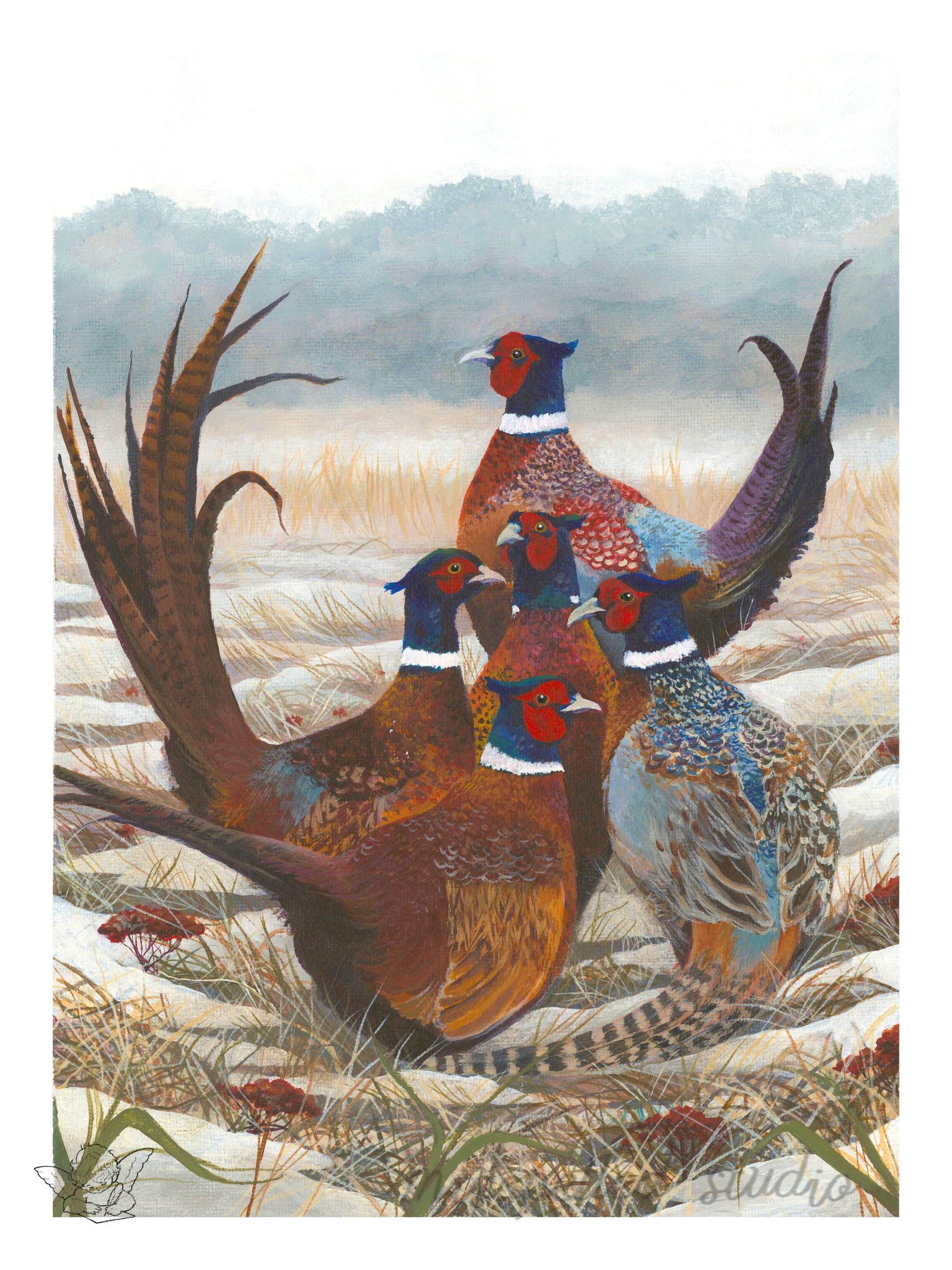 Five Gold Rings: Ring-necked pheasants, 2024
Acrylic on canvas