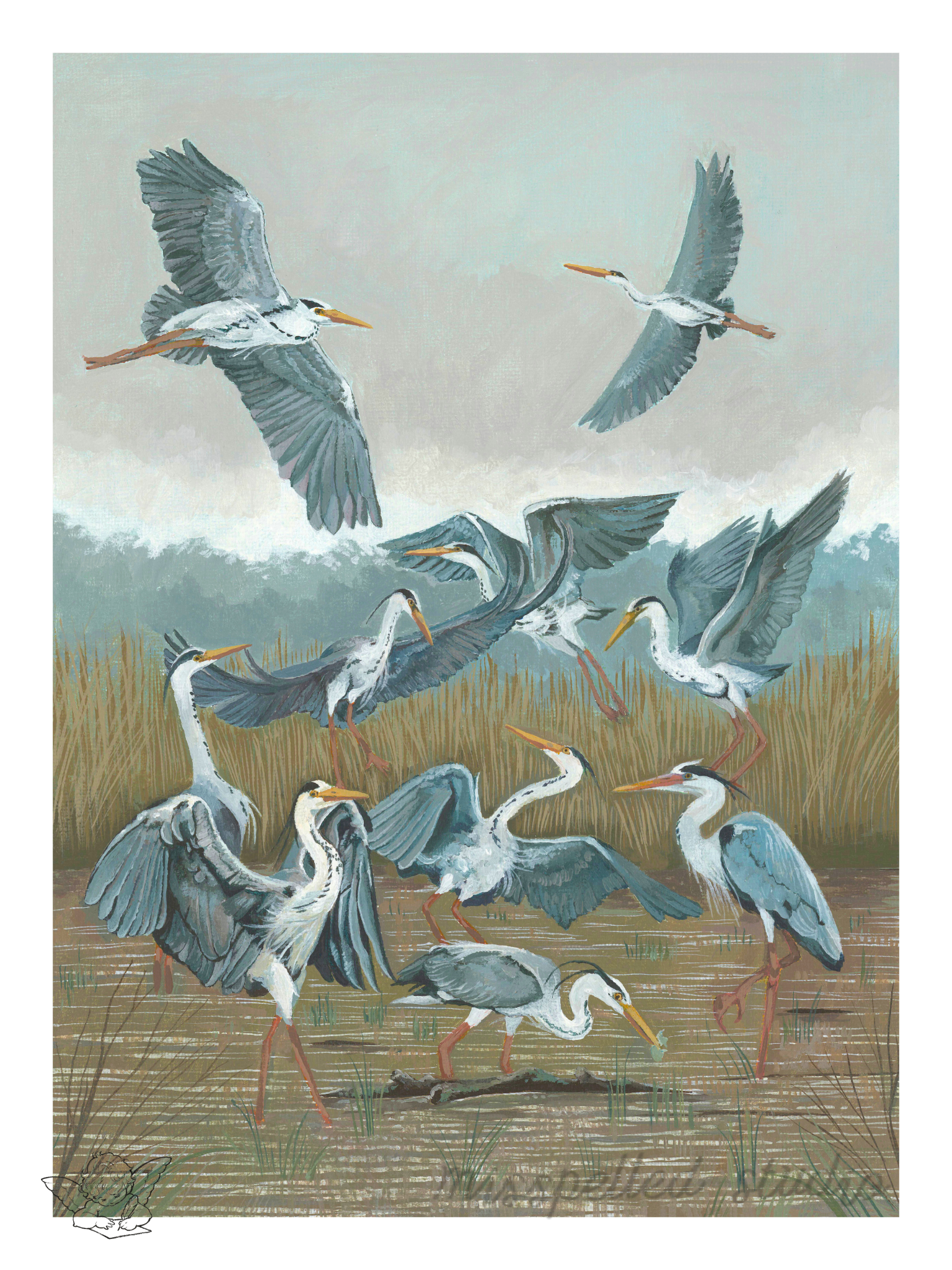 Ten Lords-a-Leaping: Grey Herons, 2024
Acrylic on canvas