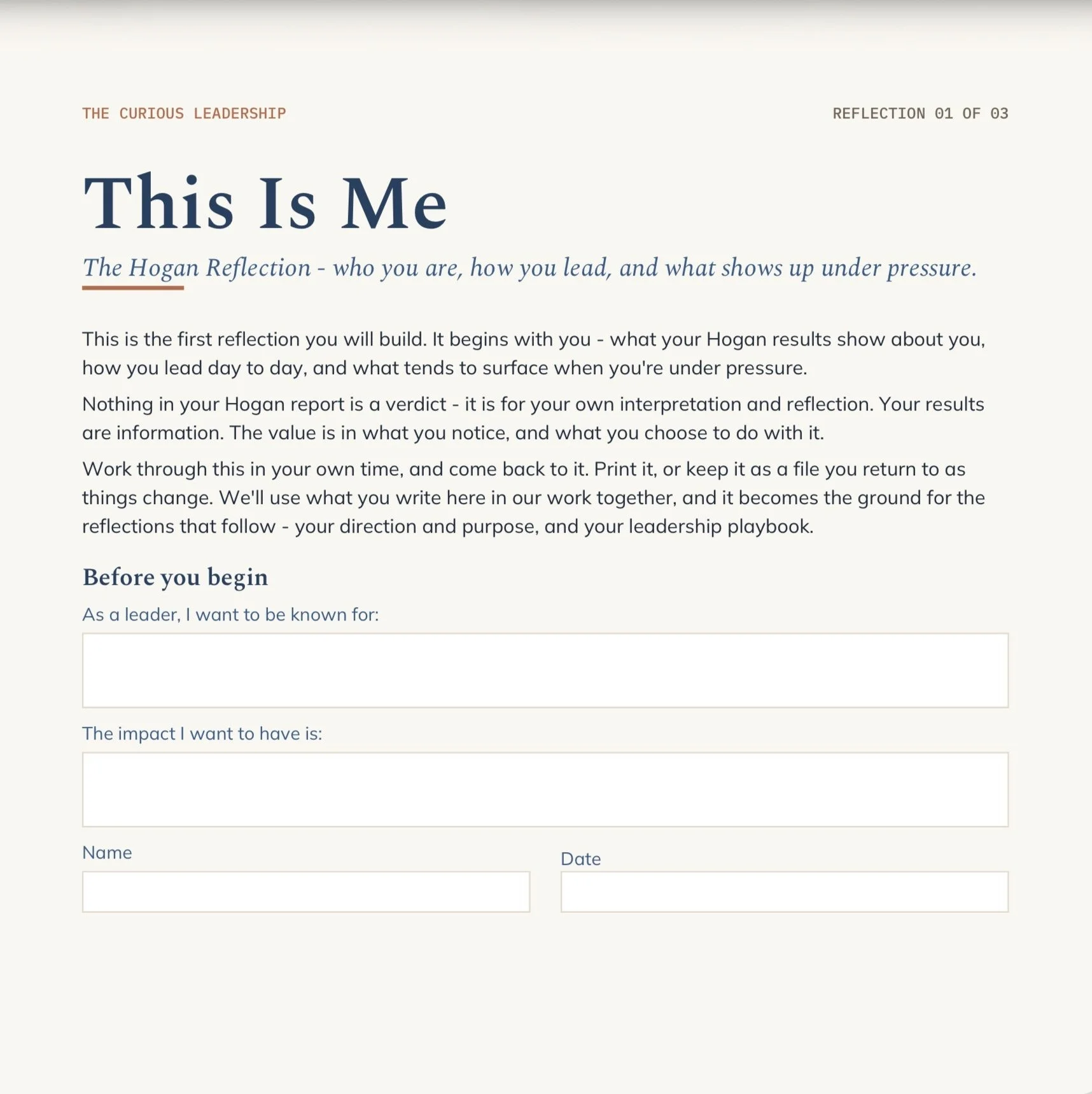 A digital reflection worksheet titled "This Is Me" with sections for personal reflections, including areas for name and date, with some instructions and fields for writing responses.