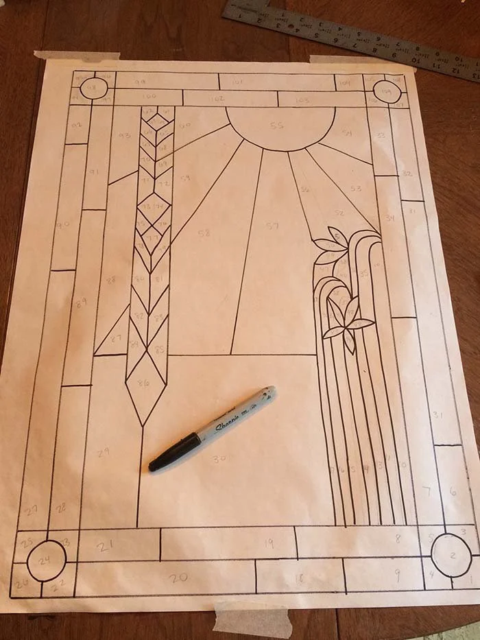 stained glass pattern with numbered pieces