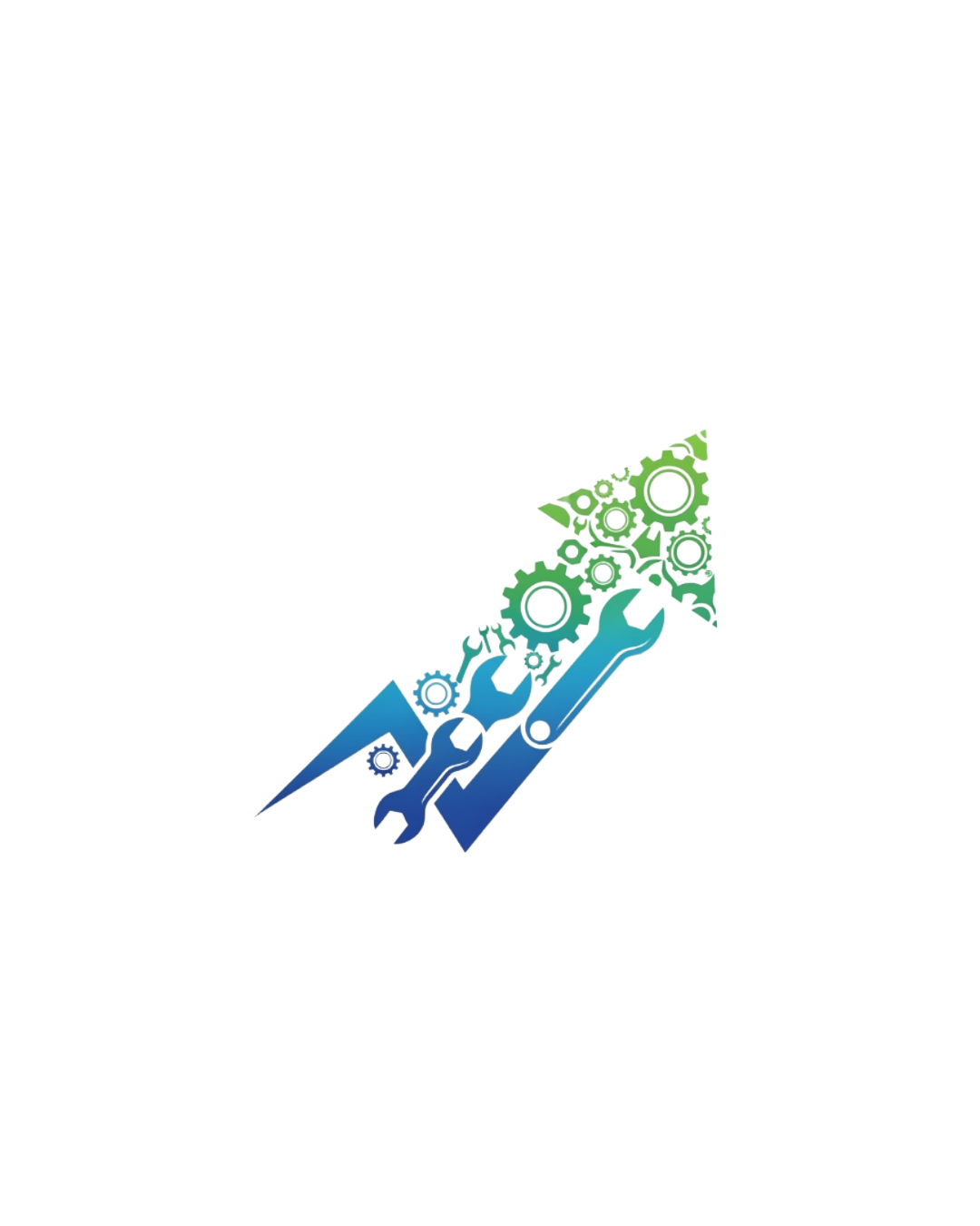 Icon of a wrench and gears forming a rocket shape, symbolizing technical support, engineering, or technology development.