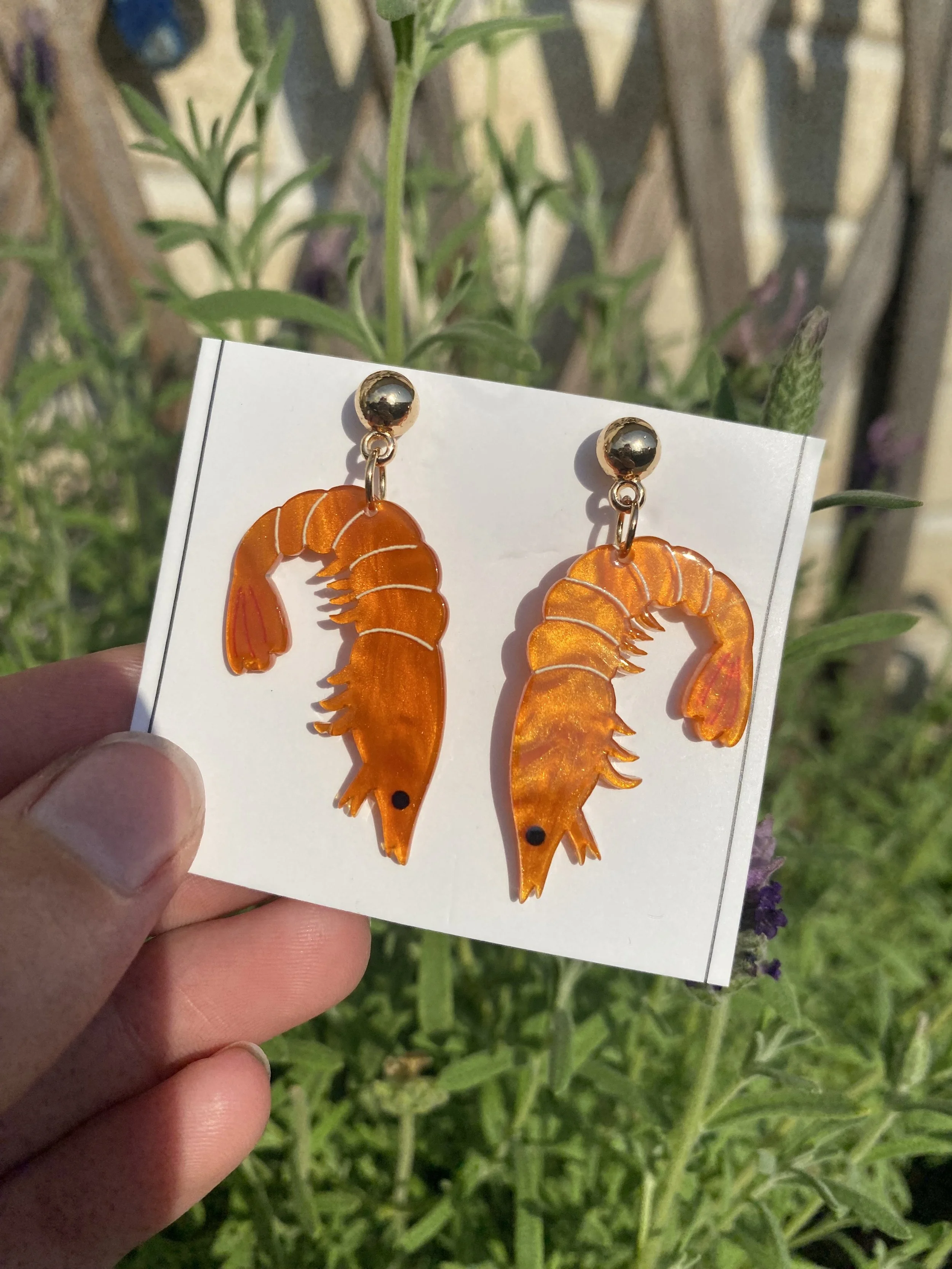 Orange Shrimp Earrings