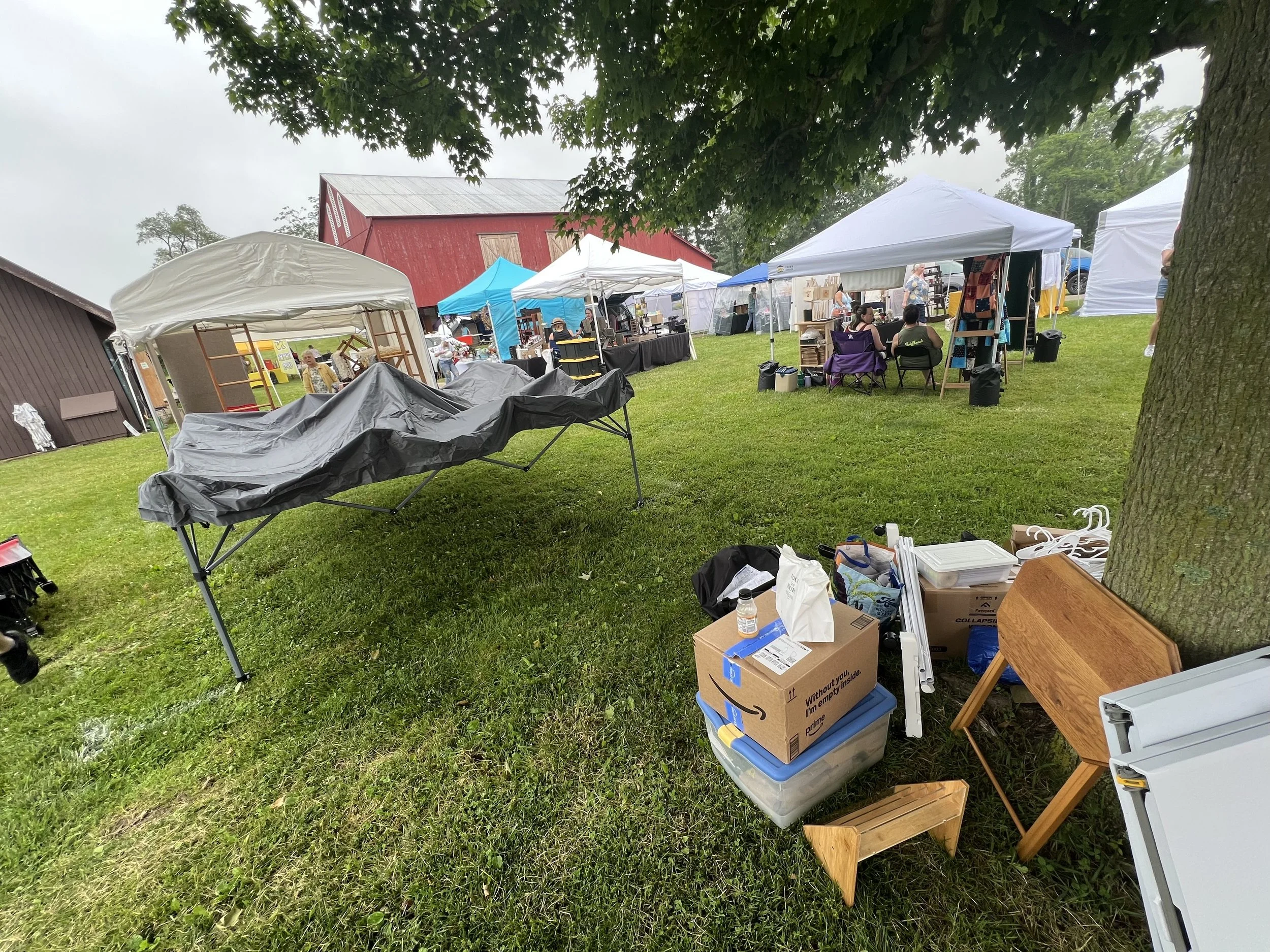 Getting the booth set up for a festival