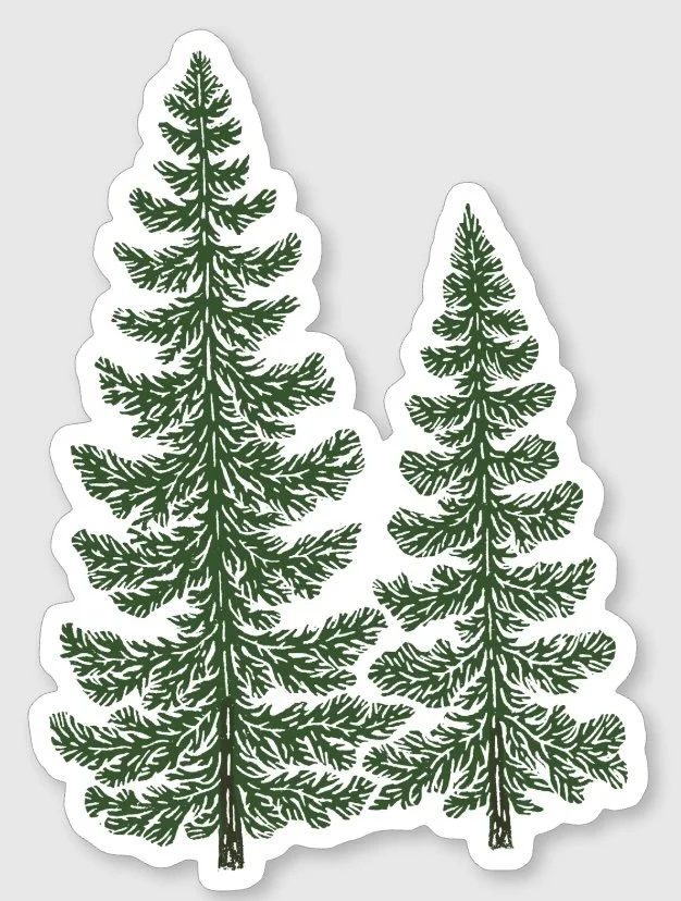 Two green pine tree illustrations as a sticker.