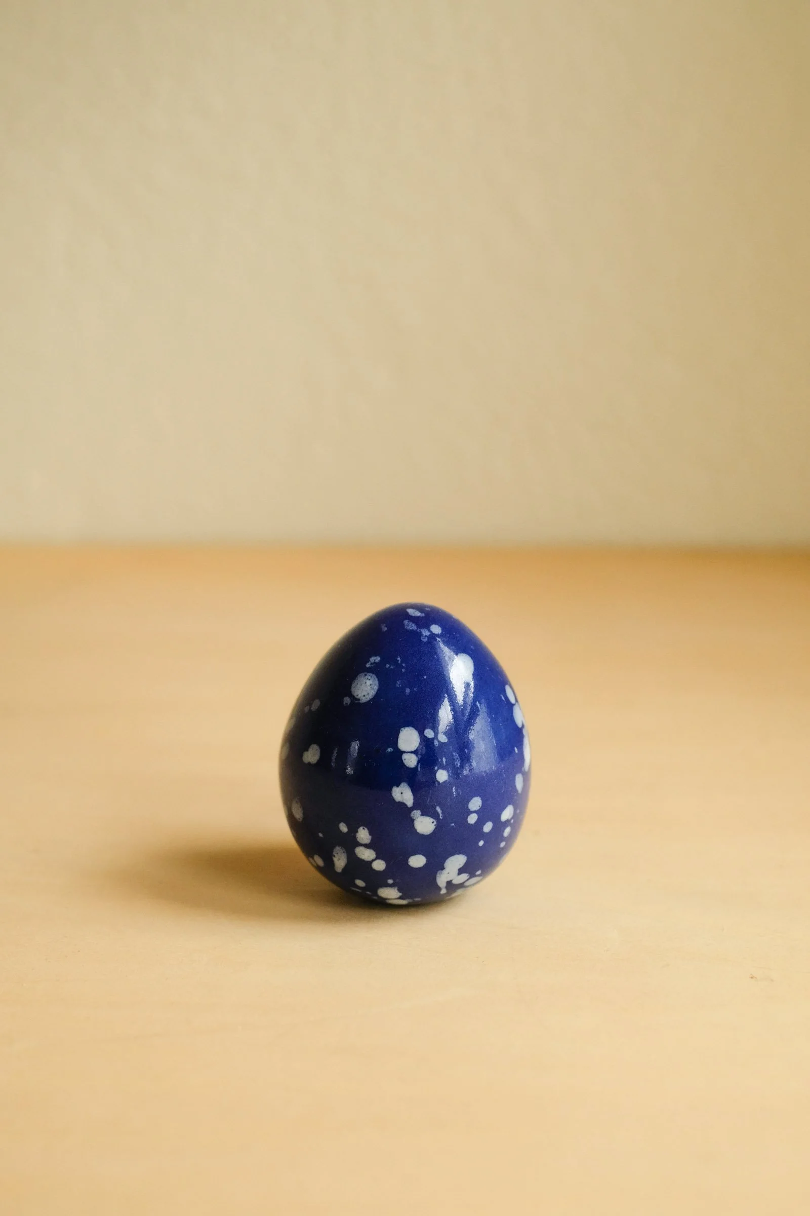 Glossy navy white-speckled egg (M)