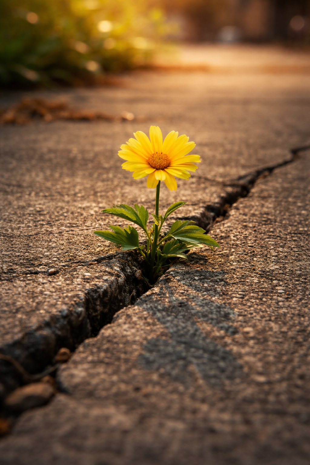 Sunflower growing out of a crack in the cement
