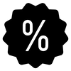 Black badge or sticker with a white percentage symbol in the center.