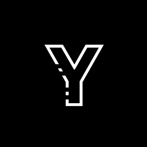 White stylized letter 'Y' on black background.