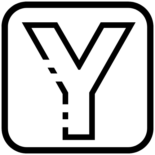A black and white sign with a capital letter Y, with a dashed line through its left arm.