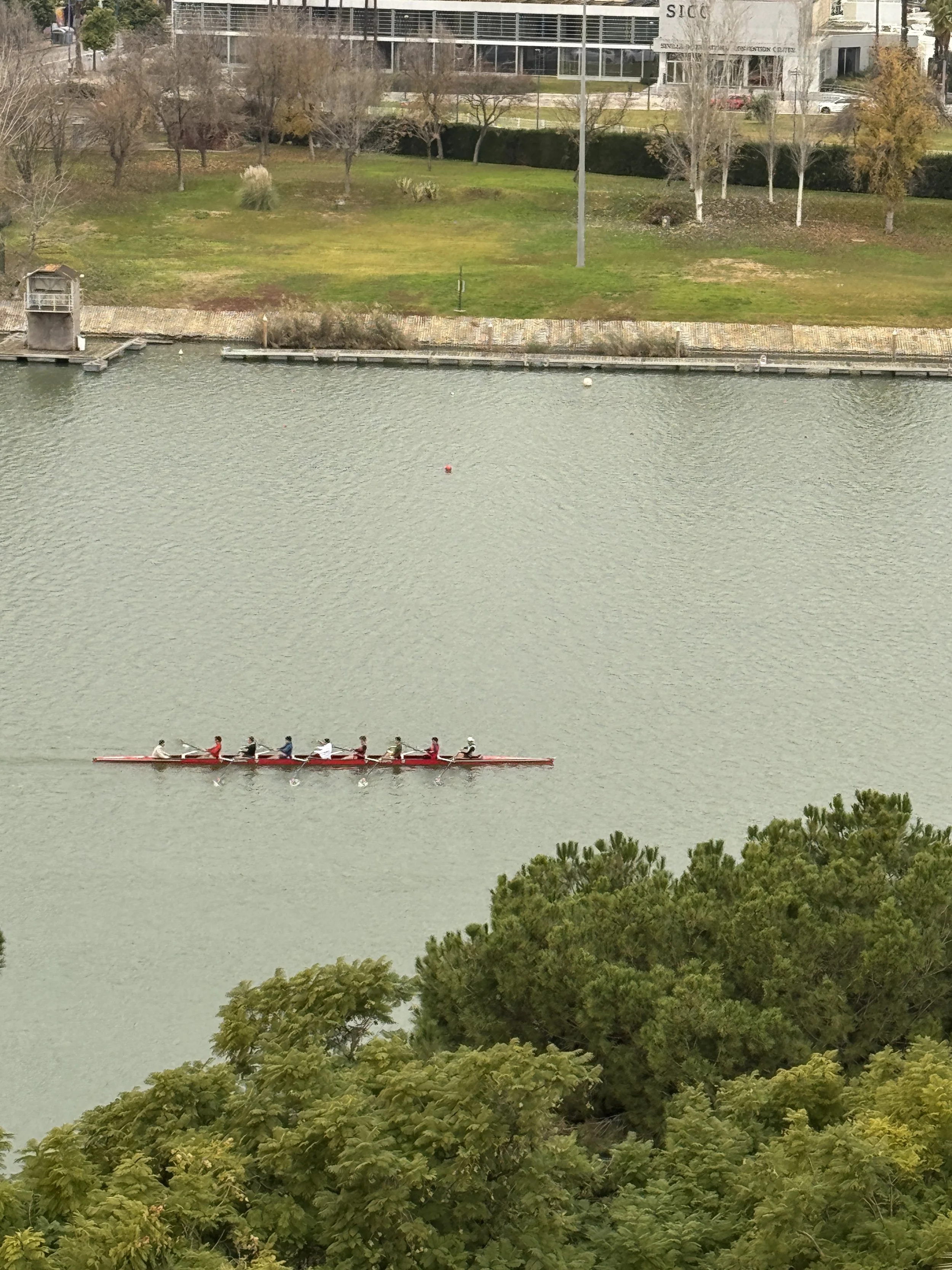 Overlooking rowing on the river from the Christensens