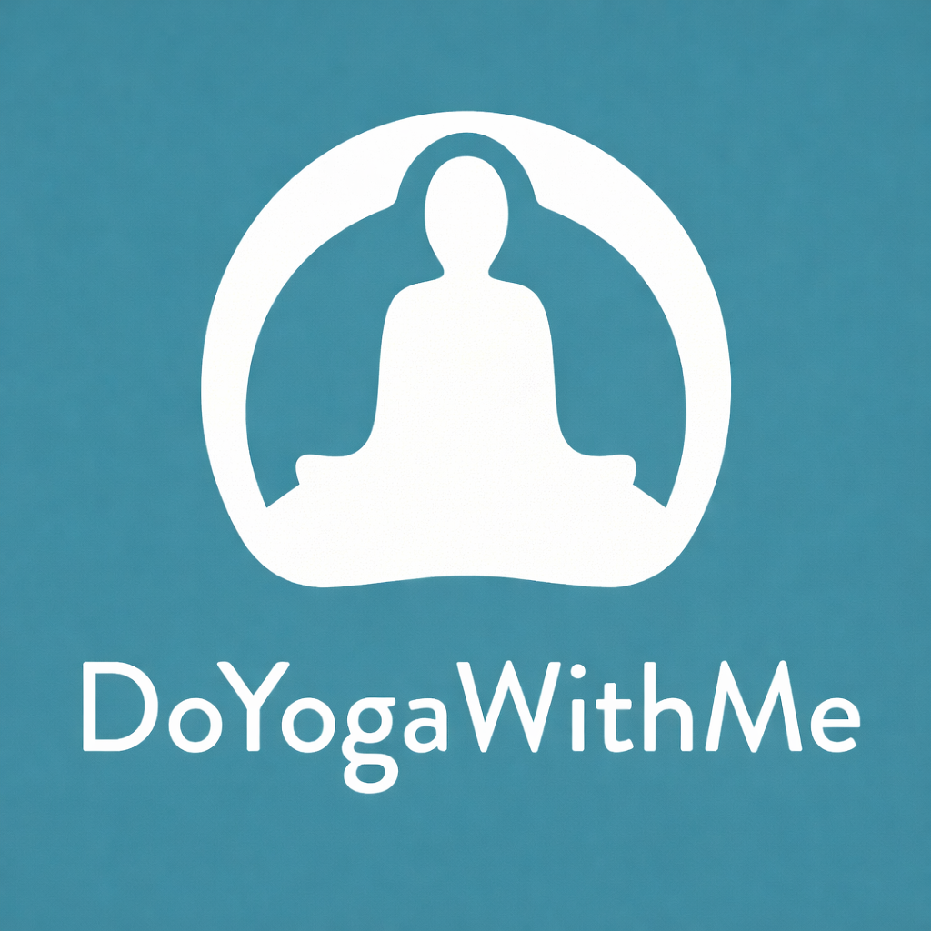 Logo for DoYogaWithMe featuring a stylized person in a seated meditation pose and the text 'DoYogaWithMe'