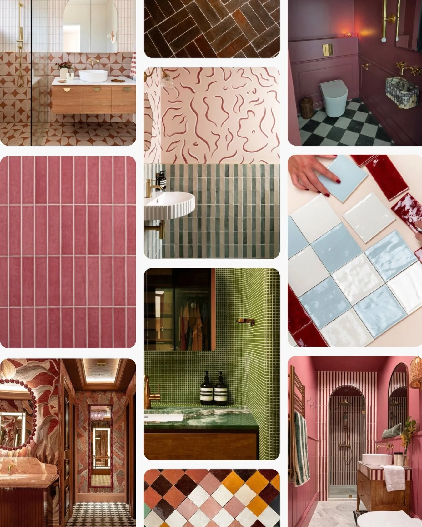 A peek at our recent pins. Coloured tiles, hallelujah. Bold powder rooms, hallelujah. Fun and whimsy, hallelujah.

If your Pinterest board is looking anything like this, we should talk.

#pinterest #interiordesign #bathroominspiration #tiledesign #ho