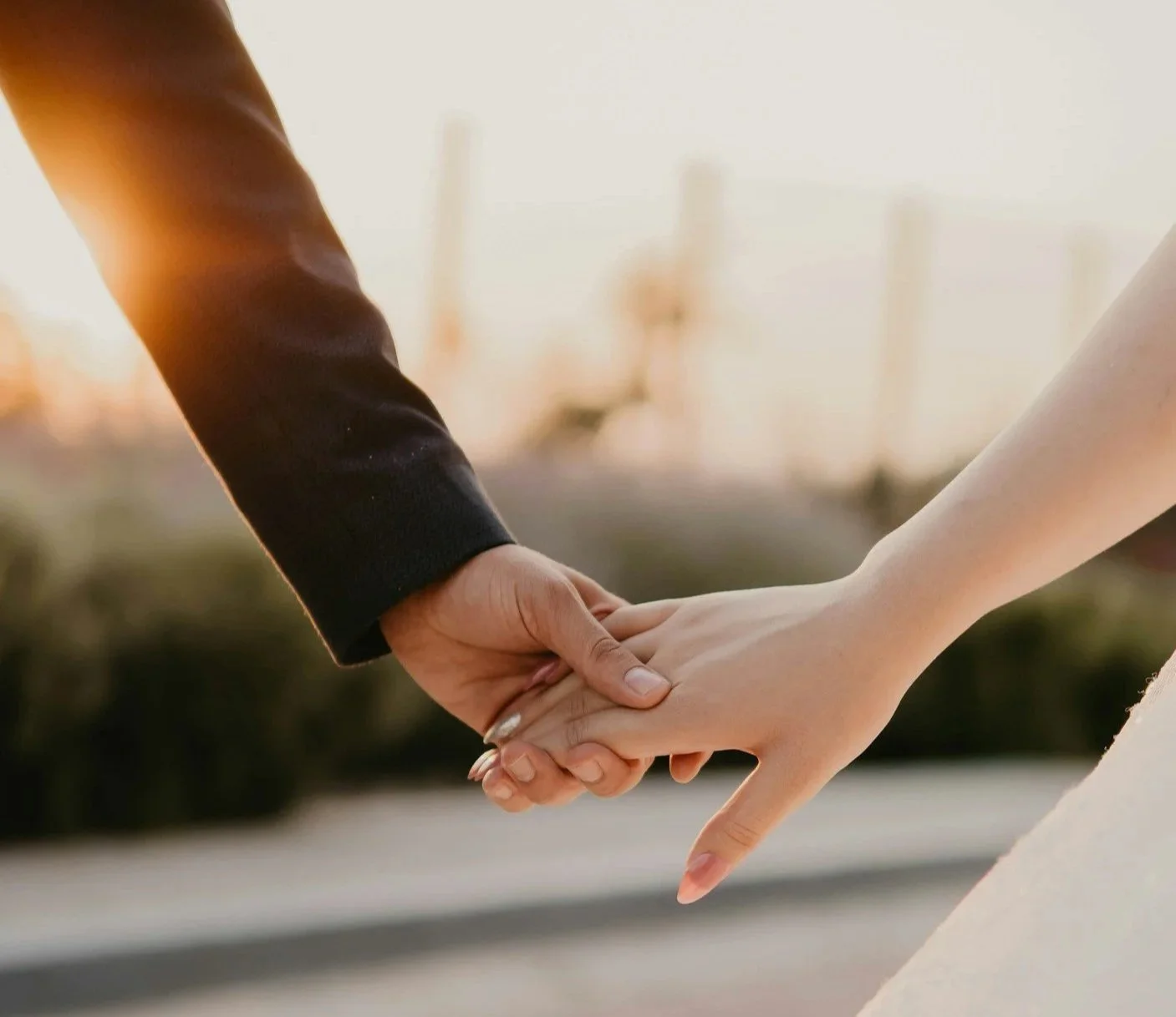 Northern Wisconsin wedding couple holding hands