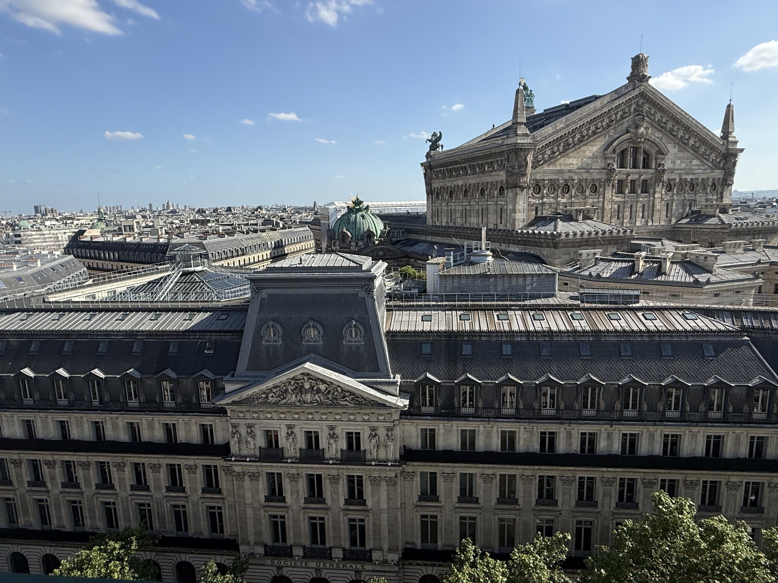Paris Roof top views of patina copper dome, standing seam roof and scalloped slate roof