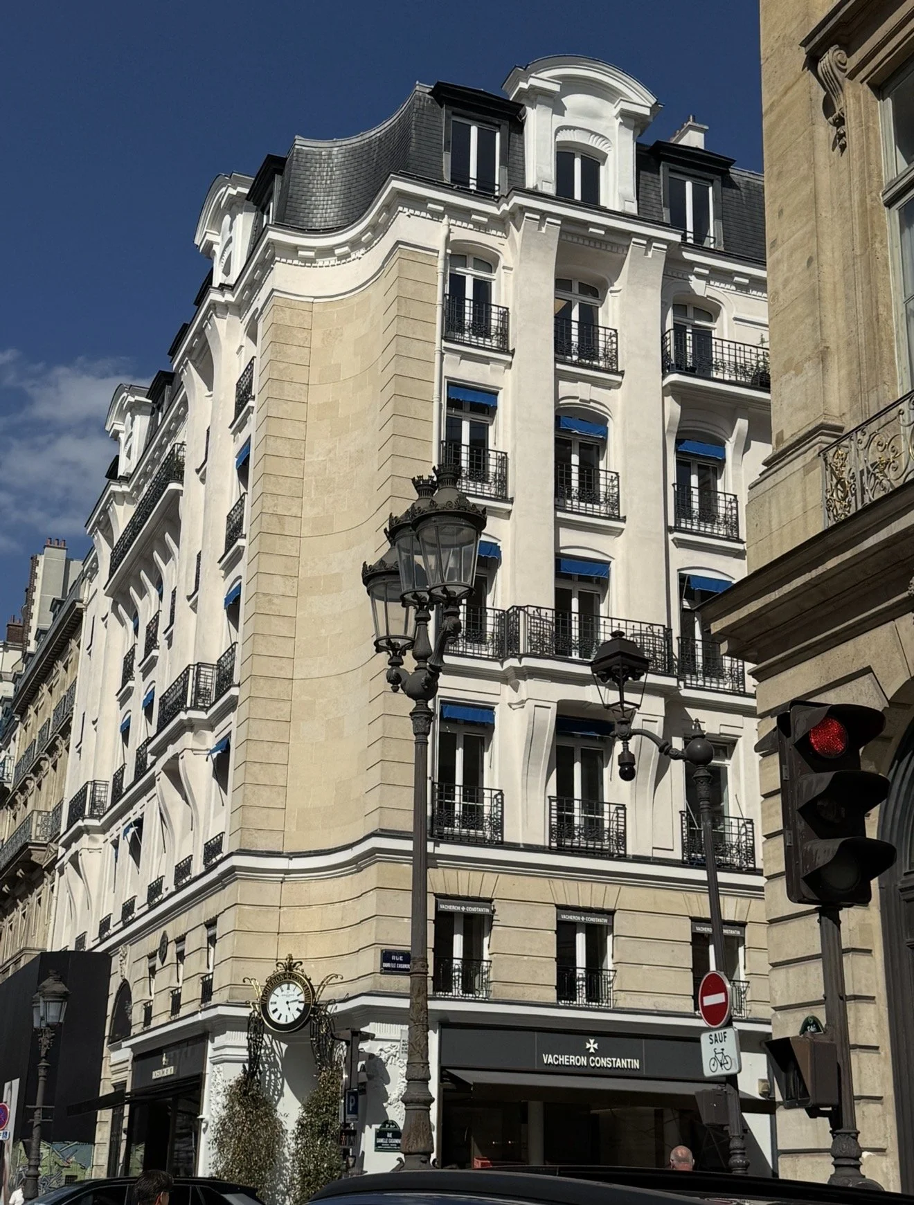 Mansard Roof Full corner building, street view