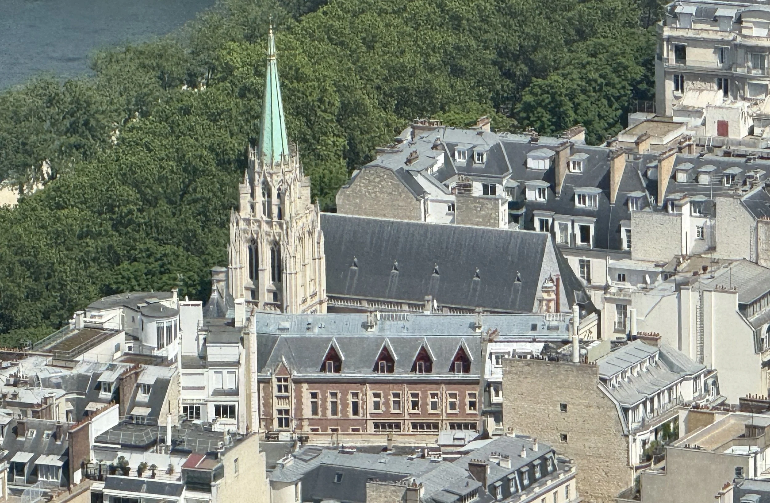 Copper Church Steeple located in Paris View from the Eiffel Tower