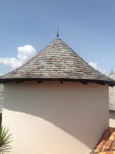 Vermont purple, green, semi-weathering grey green and unfading green Slate on Turret Roof