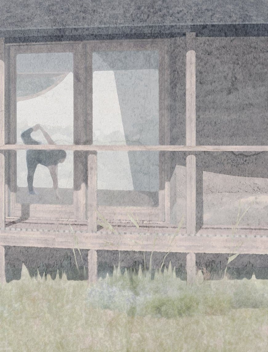 The exterior of the Woodshed Yoga Studio construction in Halwell, Devon from close-up