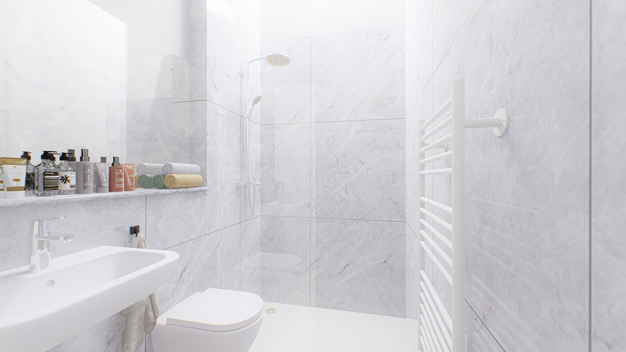 Architectural 3D visualisation of the bathroom area in the farm house in Corfu, Greece