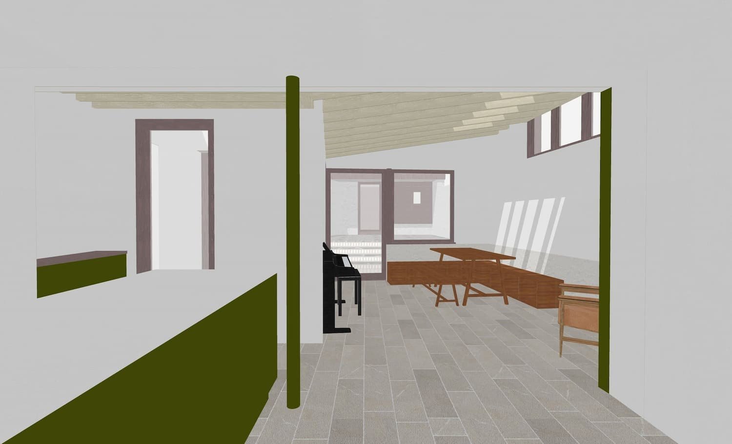 Architectural render of kitchen of Trengrove Cottage in Falmouth