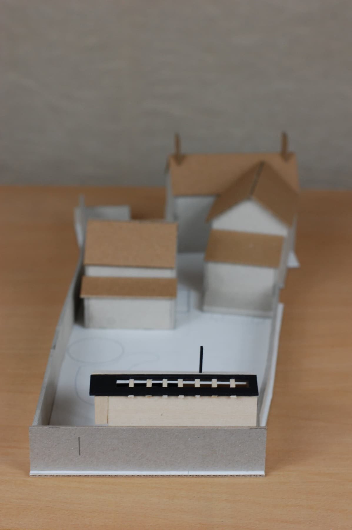 A model of the construction of the timber prefab garden studio in Didmarton, Gloucestershire
