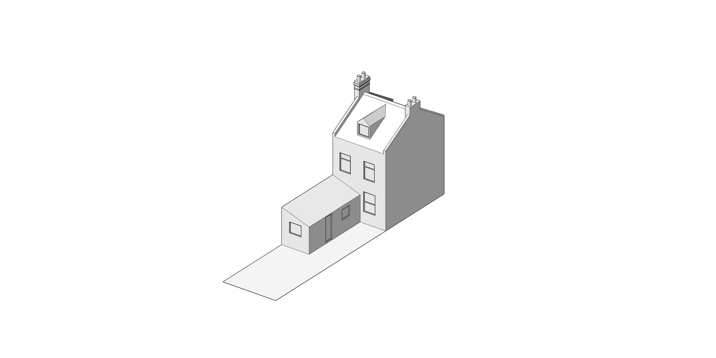 Architects drawings of the whole building of Regent Street in Exeter, Devon before the side-return extension