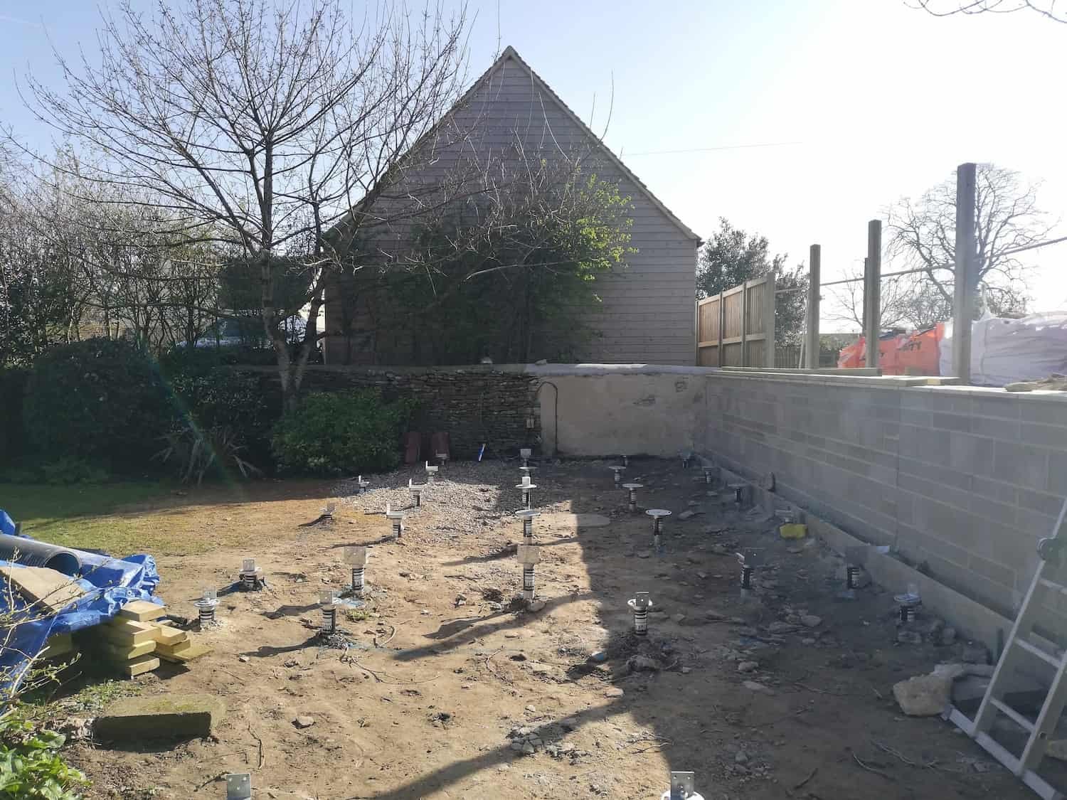 The site of the construction of the timber prefab garden studio in Didmarton, Gloucestershire