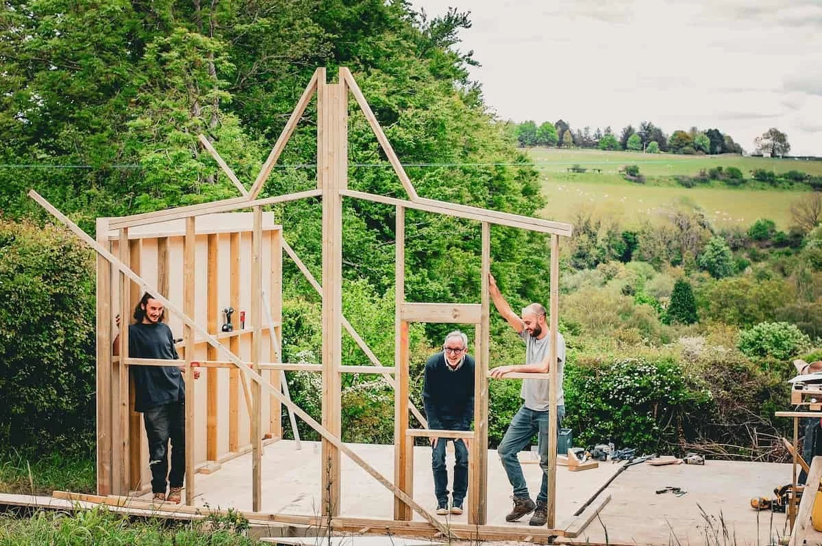 The timber frame of the garden office/bedroom going up in Marlow, Buckinghamshire