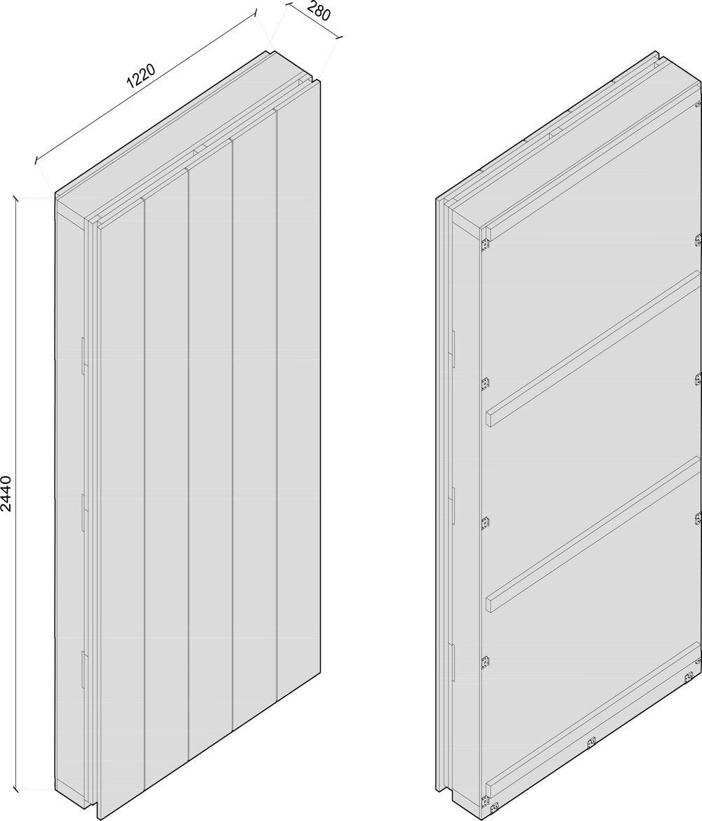 An example of the timber prefab walls used in the build