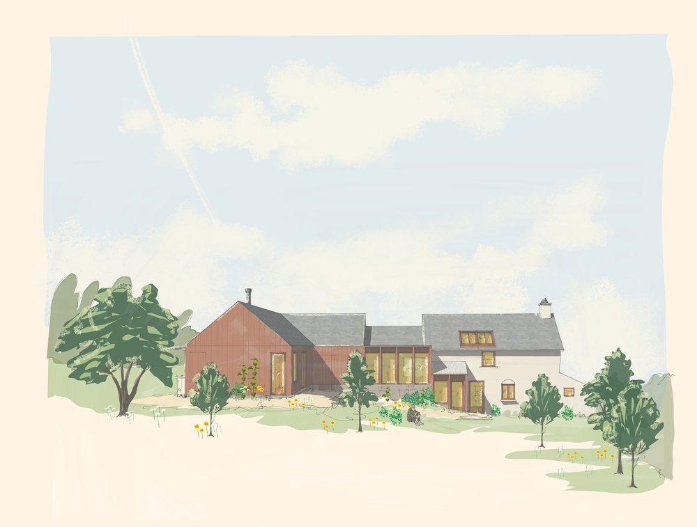 Architects drawings of the whole building of Jasmine Cottage in Bradworthy, Devon