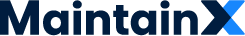 MaintainX logo in dark blue and light blue text.