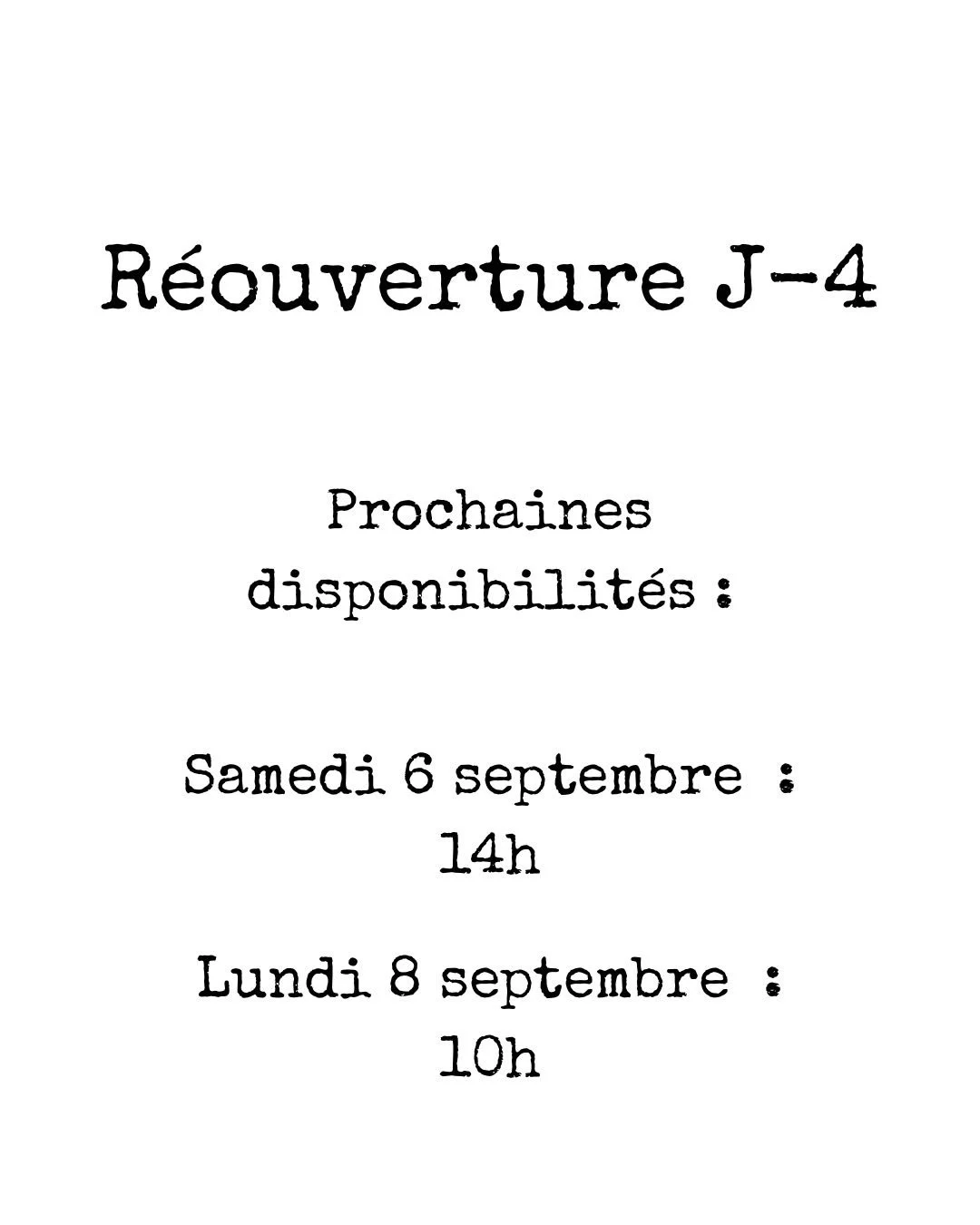 Quelques cr&eacute;neaux encore disponibles. 
S&rsquo;ils ne correspondent pas &agrave; vos dispos envoyez moi un message il y a toujours une solution 😇