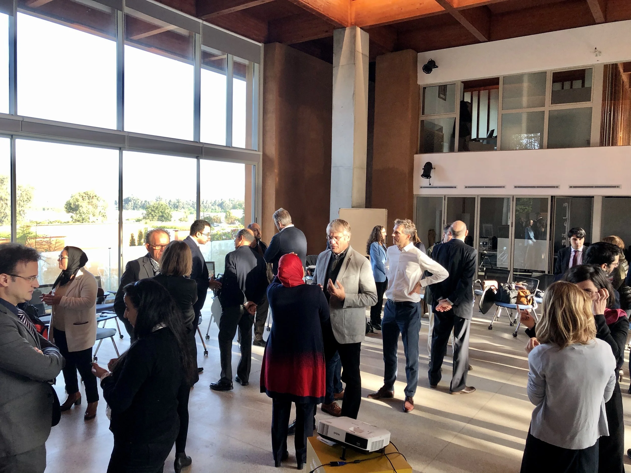 An icebreaker exercise in tandems during a corporate workshop, so everybody has the chance to warm up and talk to somebody.