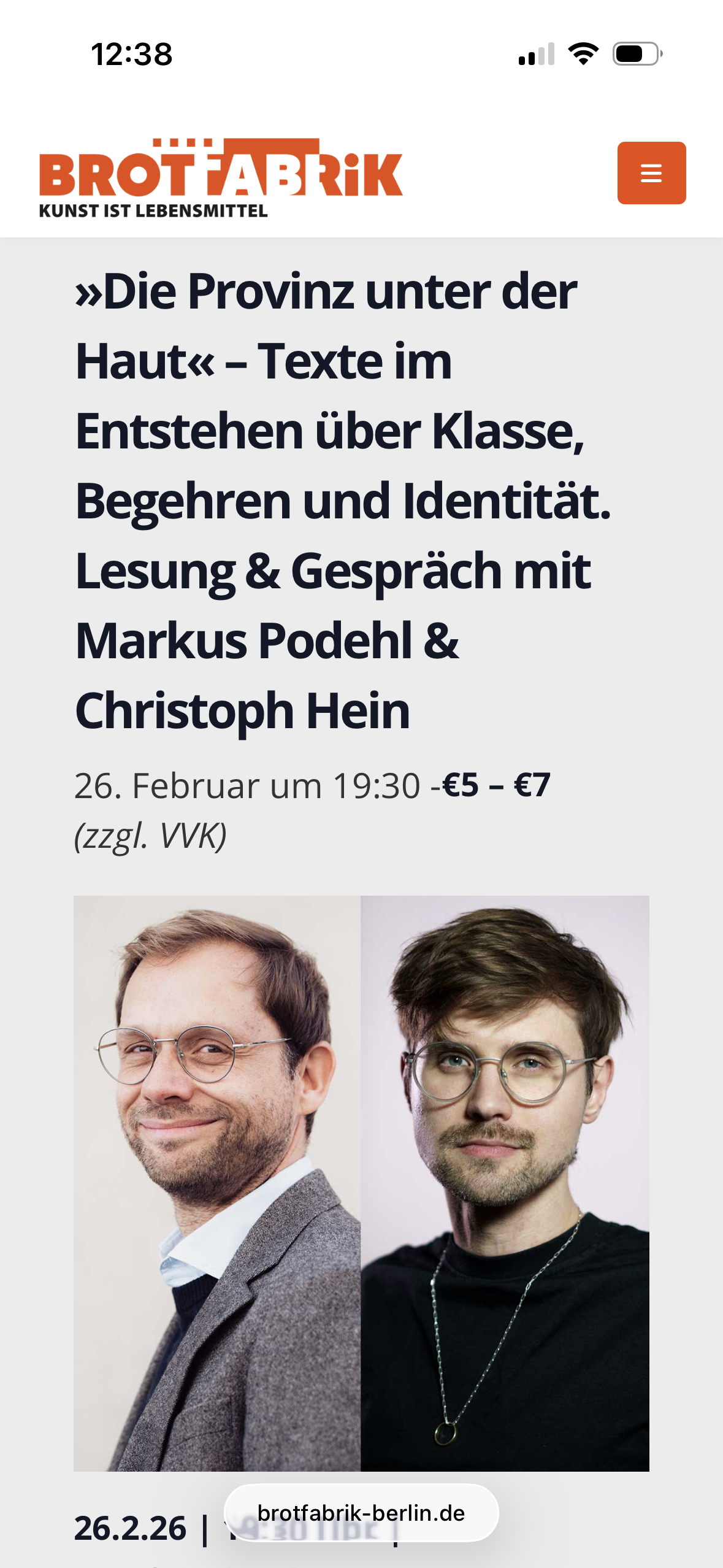 »Die Provinz unter der Haut« – Texte im Entstehen über Klasse, Begehren und Identität. Lesung & Gespräch mit Markus Podehl & Christoph Hein