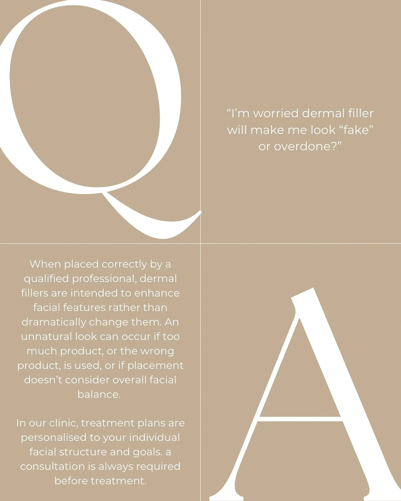FAQ Friday ⁉️ 
A common question is: &ldquo;Will dermal fillers make me look overdone?&rdquo;
When performed by a qualified health professional, dermal fillers are intended to enhance facial features. An unnatural appearance may occur if too much pro