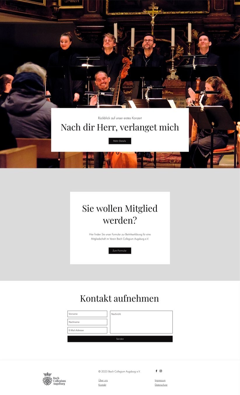 Zweiter Screenshot der Startseite der neuen Website des Bach Collegium Augsburg, erstellt im Rahmen des Website-Relaunchs von Ferdi Nees