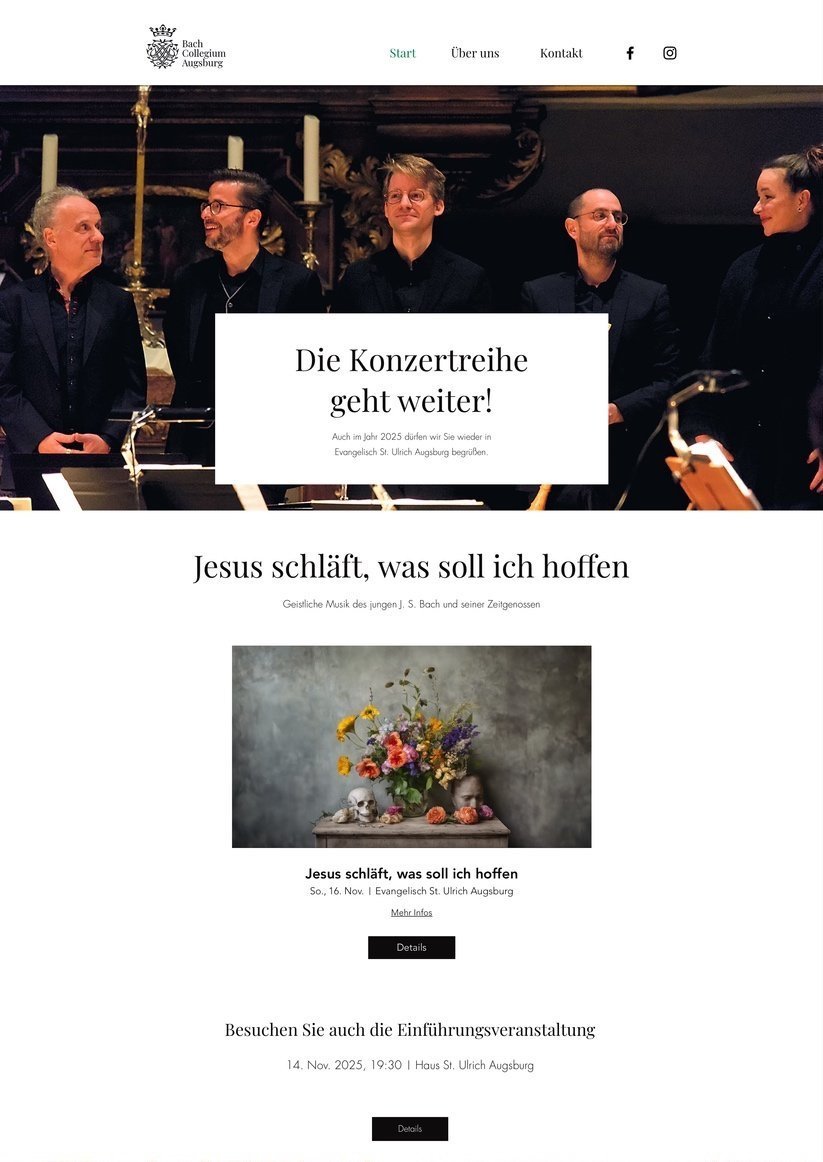 Erster Screenshot der neu gestalteten Startseite der Website des Bach Collegium Augsburg, umgesetzt von Ferdi Nees