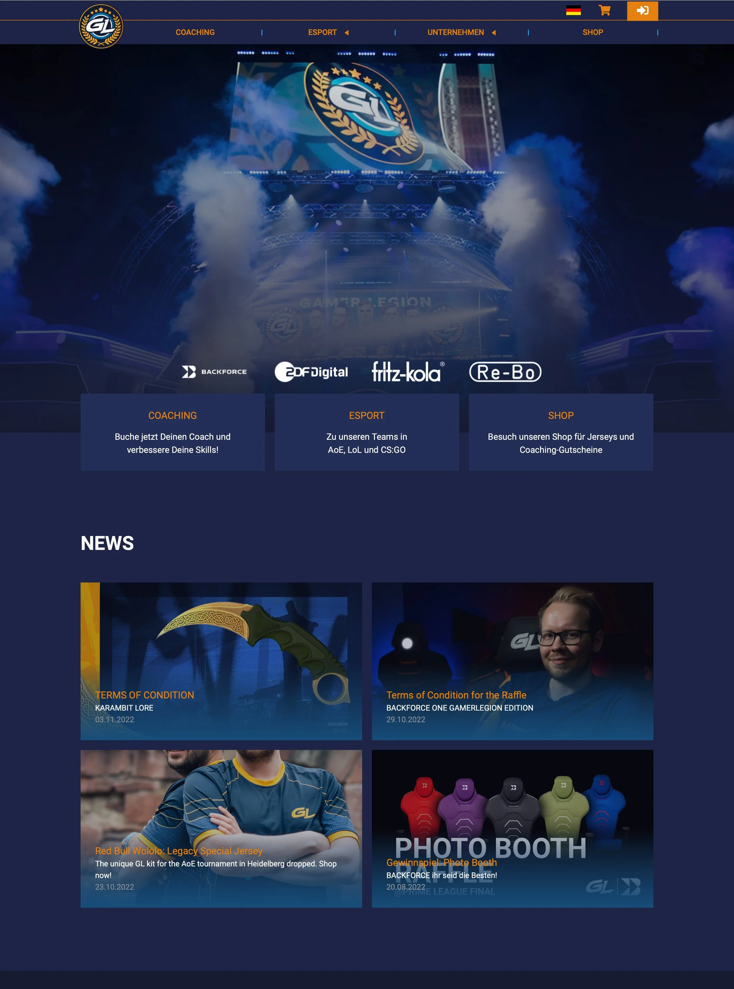 Screenshot der alten Website von GamerLegion