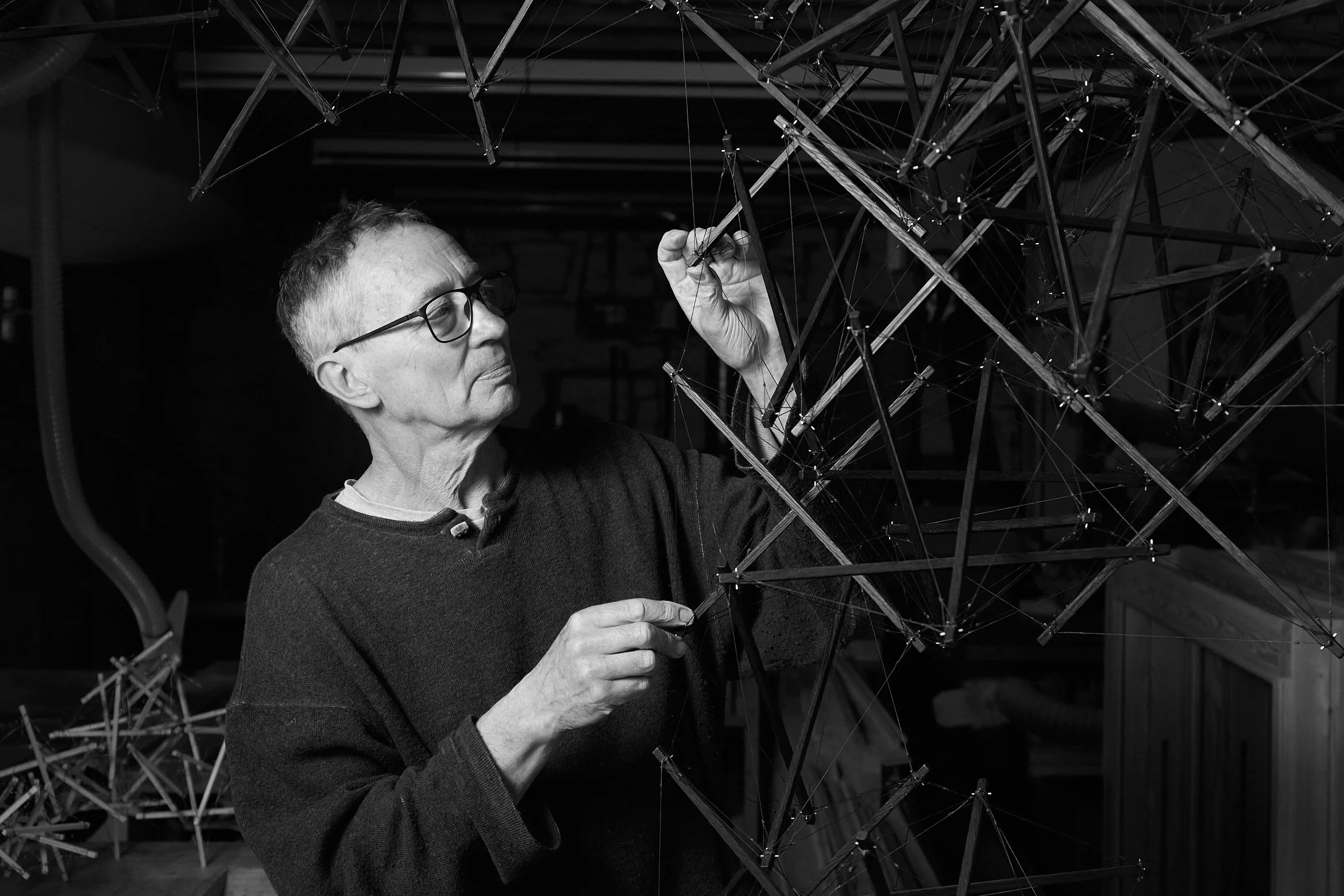 Andrew Skelton making a sculpture in workshop.