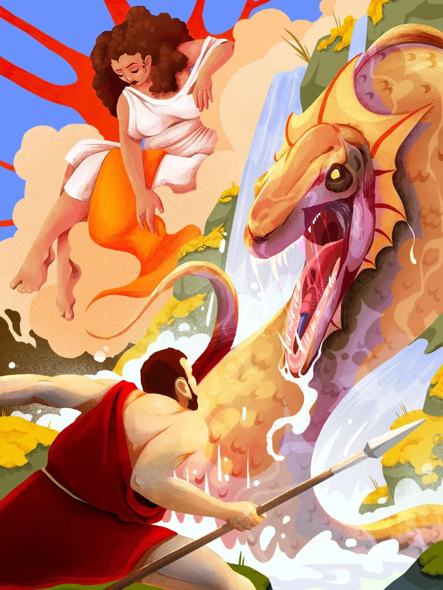 Je vous pr&eacute;sente la derni&egrave;re commission sur laquelle j&rsquo;ai travaill&eacute;. Mes clients ont souhait&eacute; un portrait pas comme les autres. Ils incarnent ici, Cadmos et Harmonie se battant contre le dragon fils d&rsquo;Ar&egrave