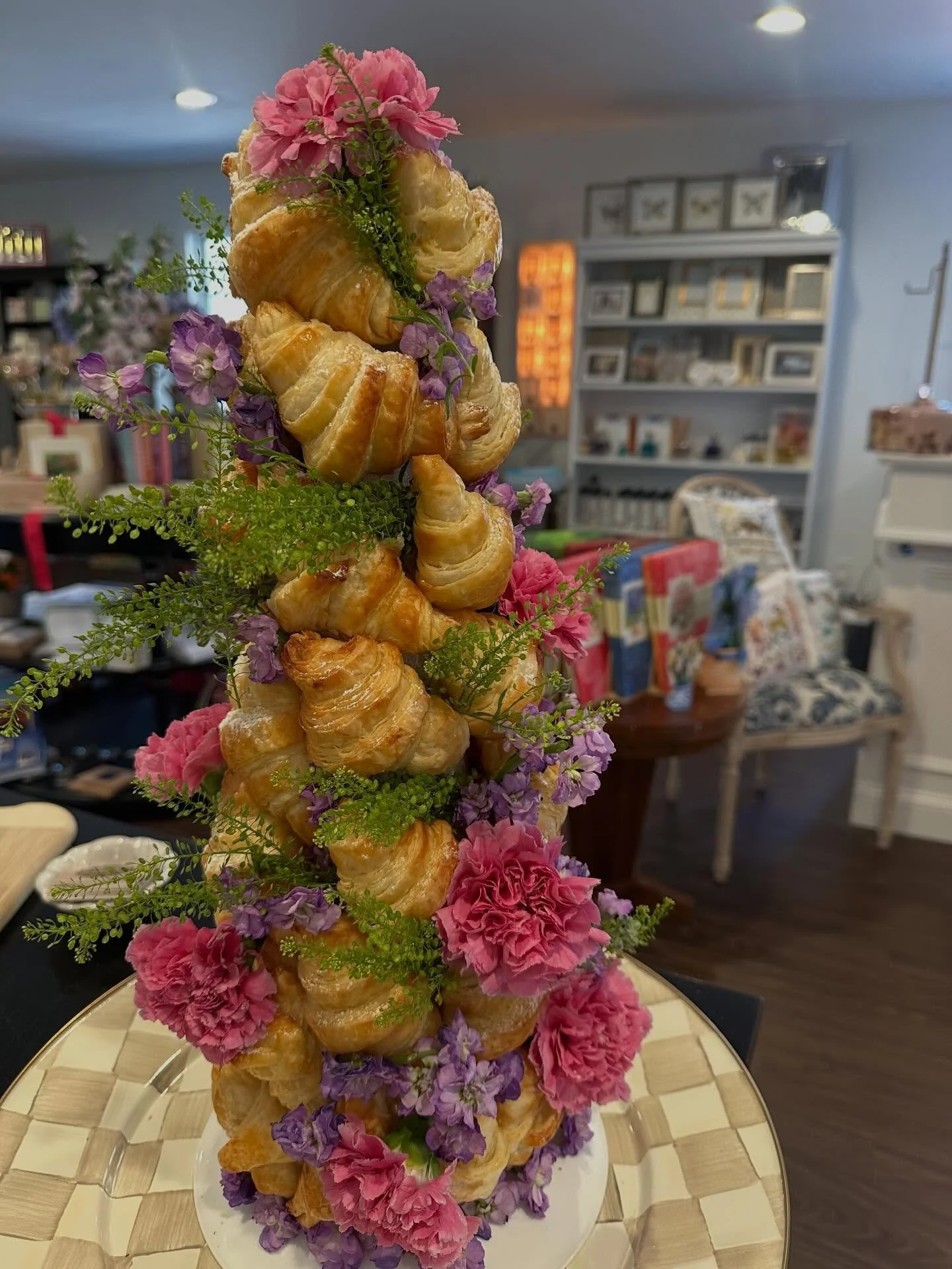 We are so honored Alexia of @in_seinebakery has chosen us to represent her artistry in baking with you, our customers! Inquire about this new custom order croissant tower. 
#specialocassion #specialorder #njgiftshop #hardingnj #shoplocalnj