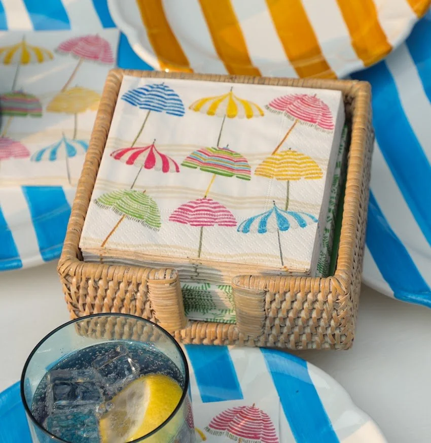 Caspari cocktail napkins in cocktail napkin holder