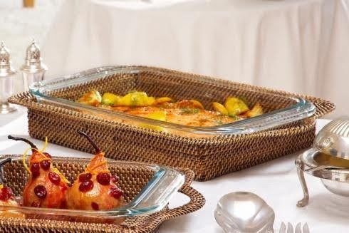 Calaisio woven serving casserole basket with Pyrex baker