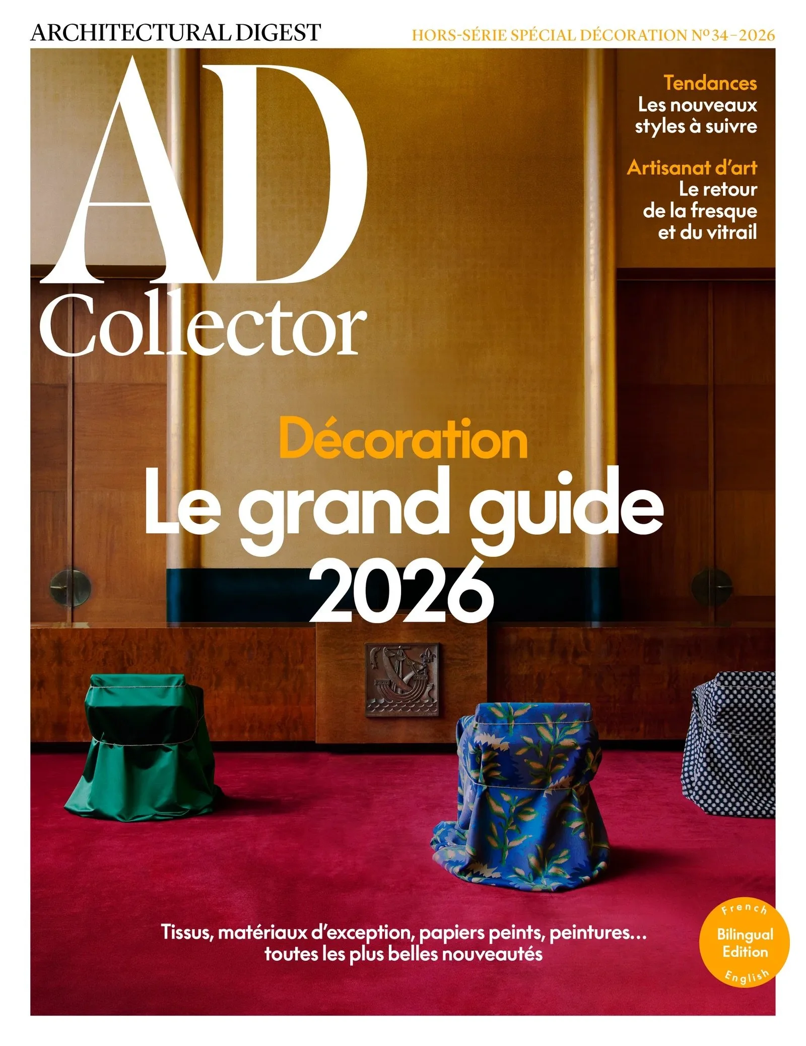 Article de presse — Architectural Digest Collector, n° 34, 2026 — Projet Opéra par Studio Andriotis, en collaboration avec l'artiste vitrailliste Arnault Janvier, p. 92