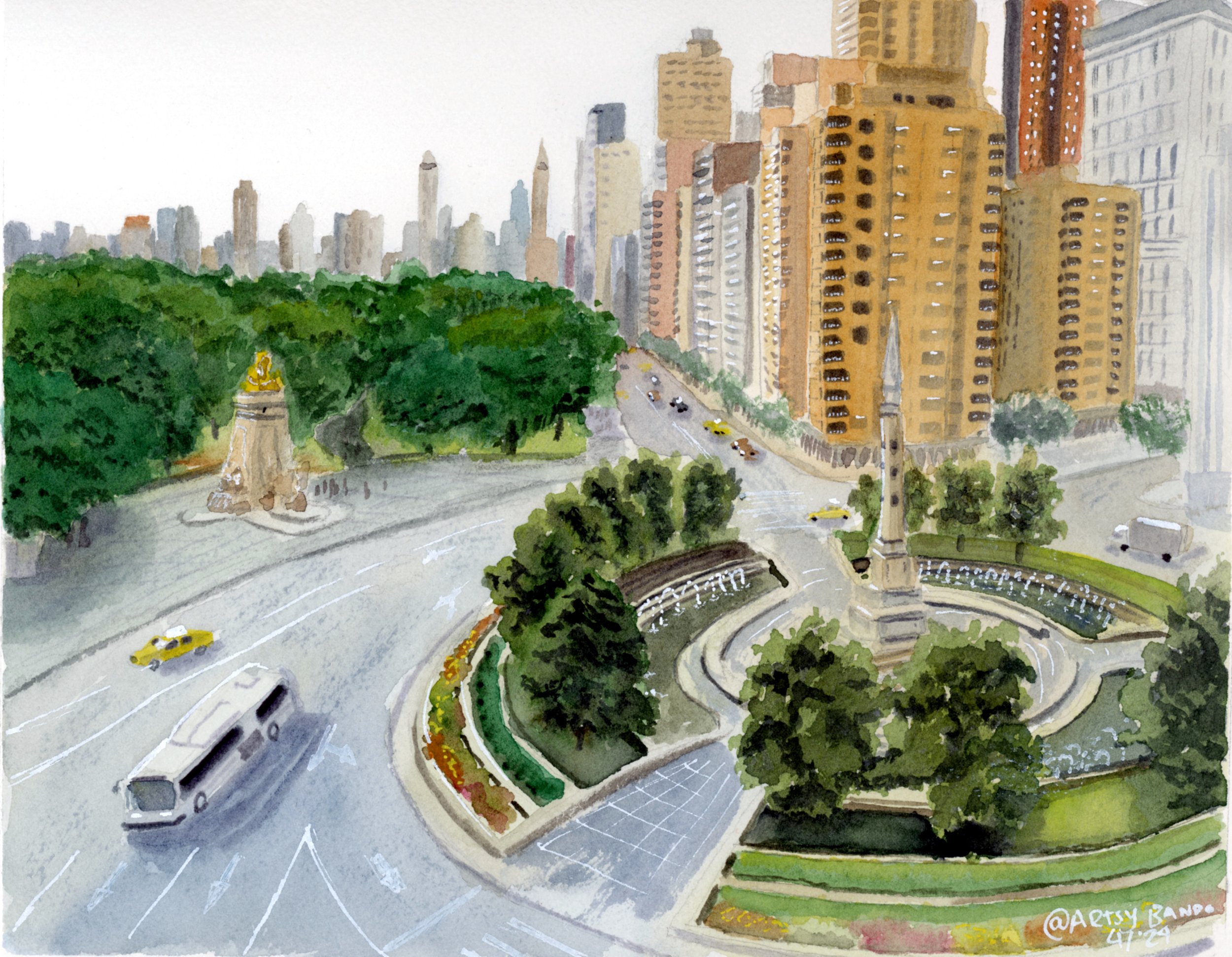 Columbus Circle Watercolor Print