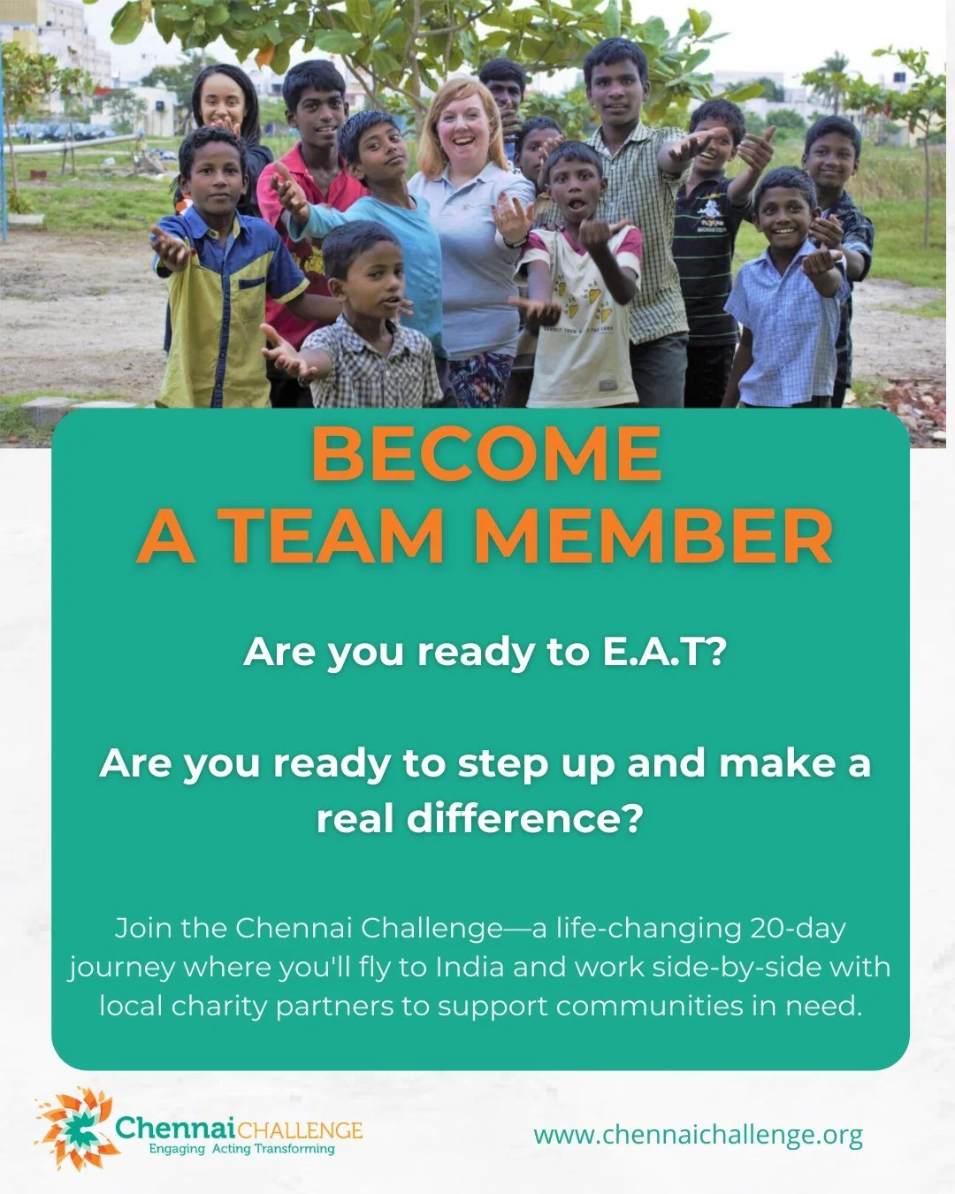 Looking for a challenge that will stretch you, inspire you, and stay with you for life?
Join our 2027 or 2028 Chennai Challenge teams.
Start your application: https://www.chennaichallenge.org/act
Instagram users: link in bio